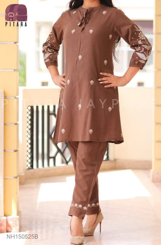 Chocolate Brown Chikankari Co-ord Set