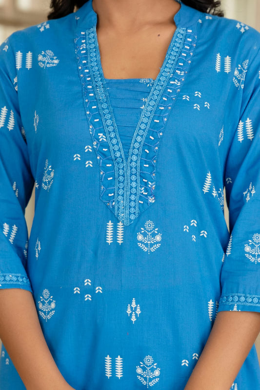 Bright Blue Embroidered Kurta